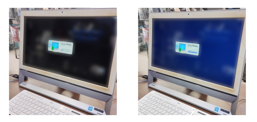 テレビアプリ「SmartVision」の動作確認　左：修理前、右：メンテナンス後